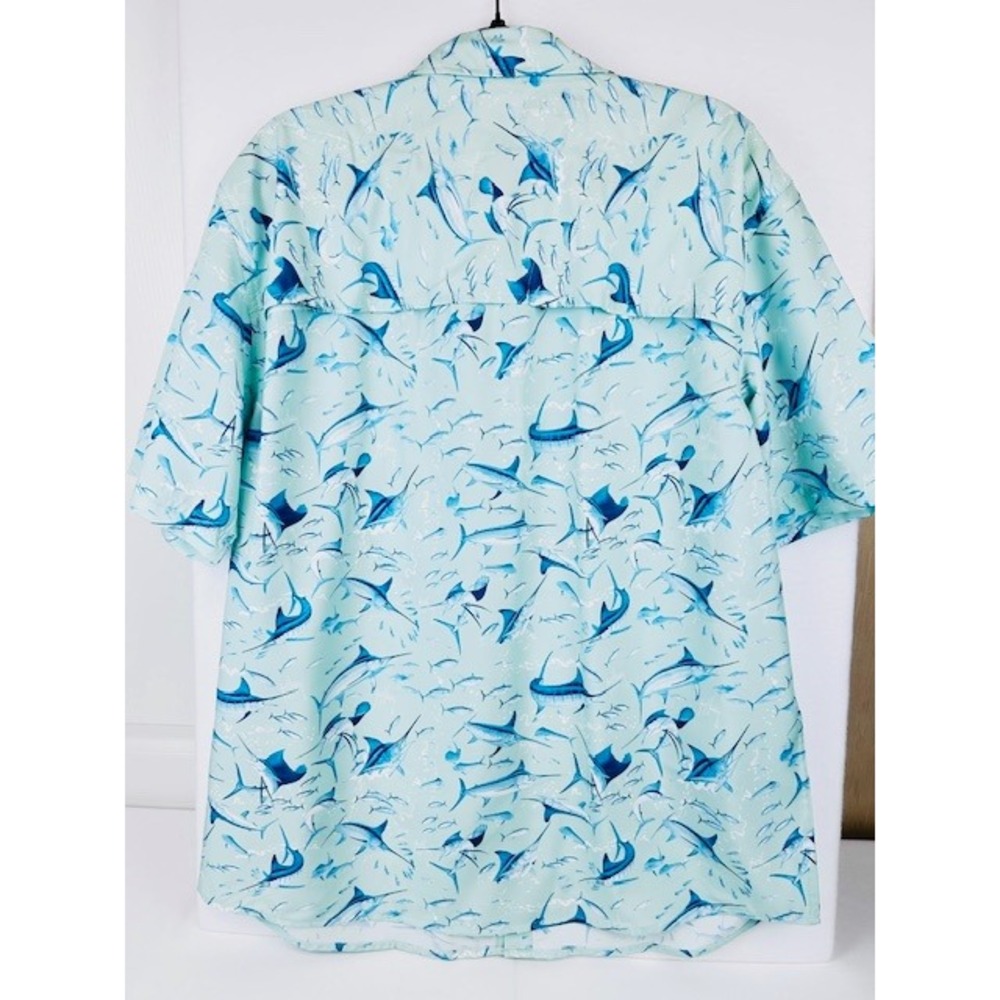 Guy Harvey Mens Blue Marlin Fish Print Fishing Shirt GHV56052 Aqua L - Picture 2 of 6